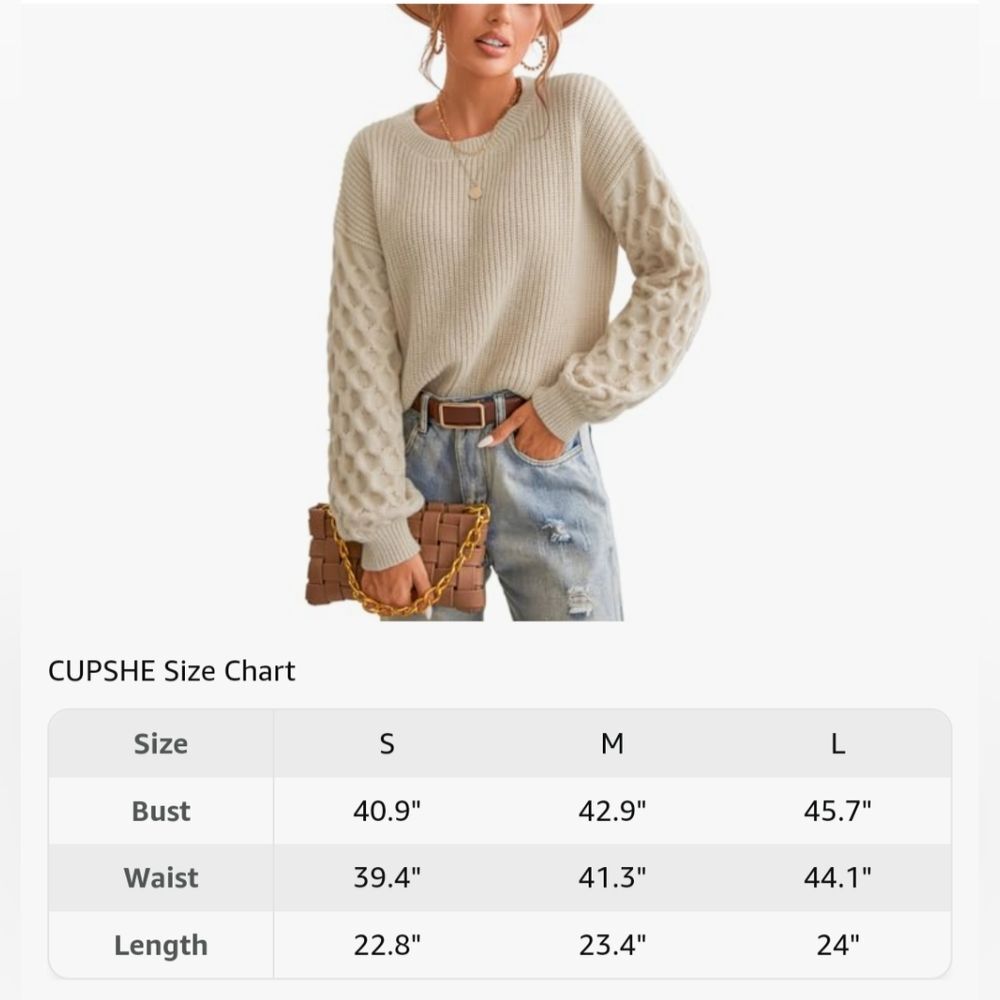 Cupshe Cable Knit Crew Neck Sweater NWT Size M - Picture 2 of 6
